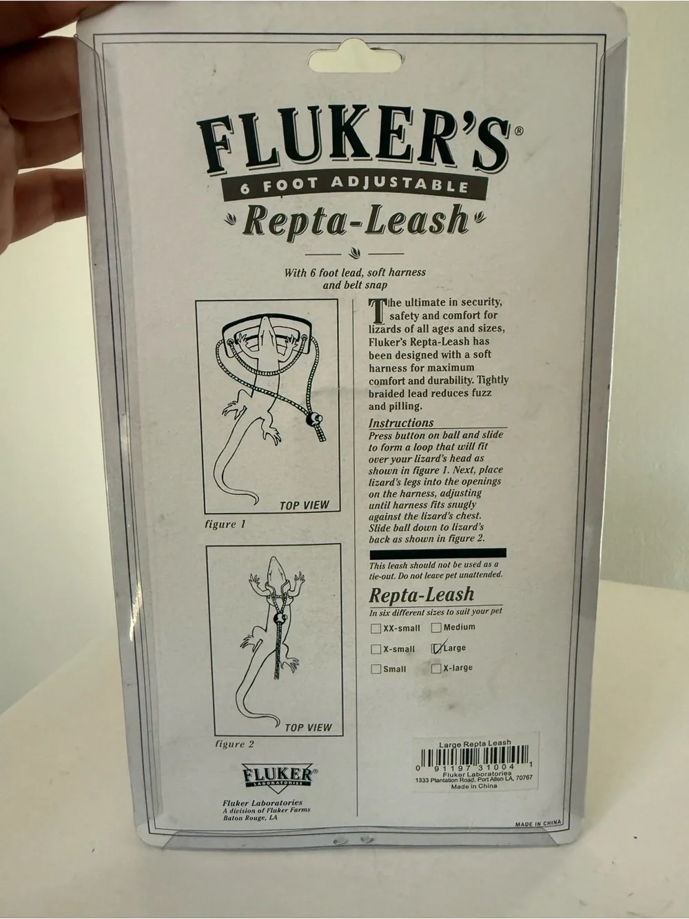 Fluker’s Black Repta-Leash 6-Foot Size Large Adjustable Lizard Harness New #M042
